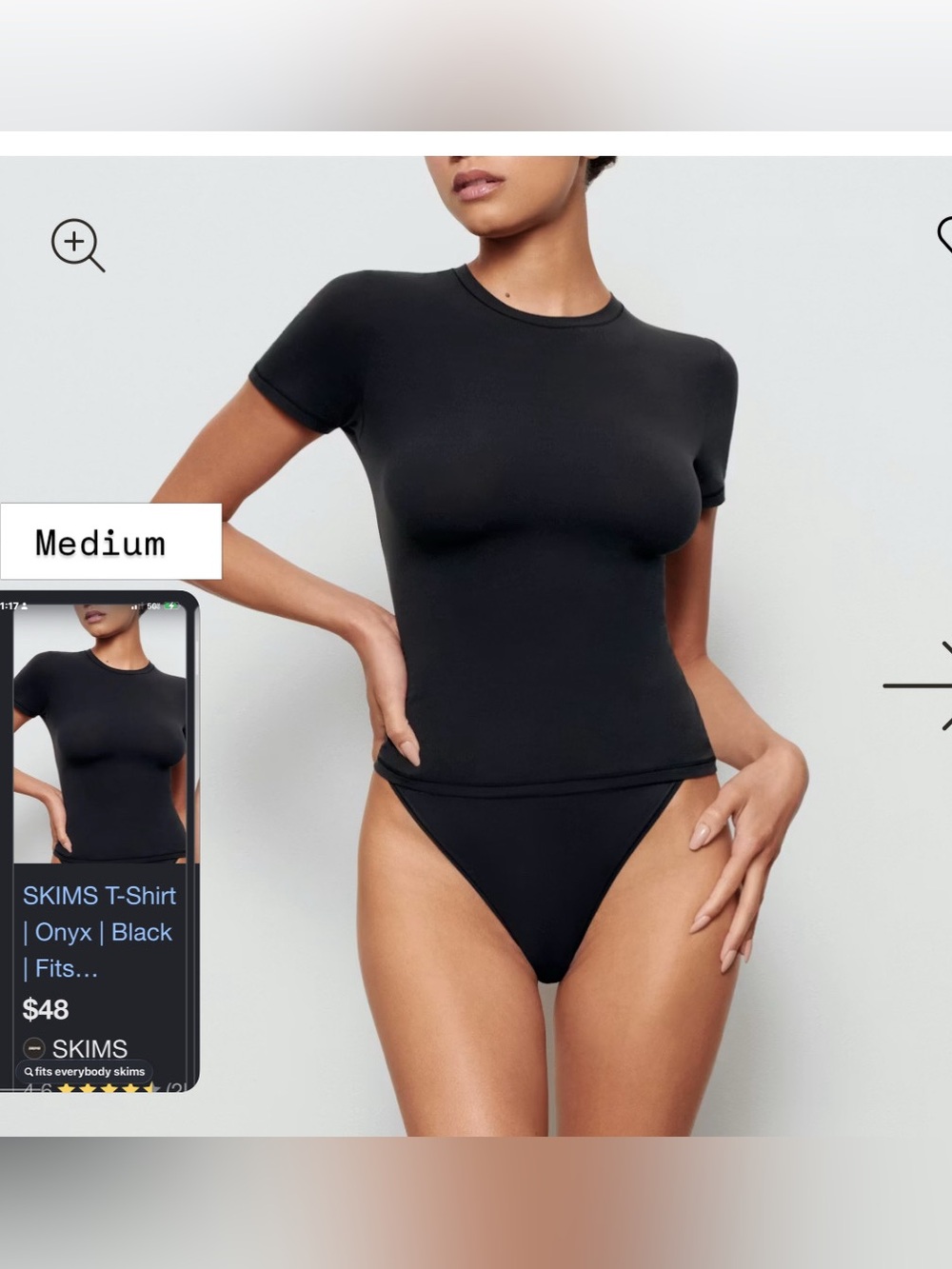 SKIMS Onyx Short Sleeve Crewneck Bodysuit